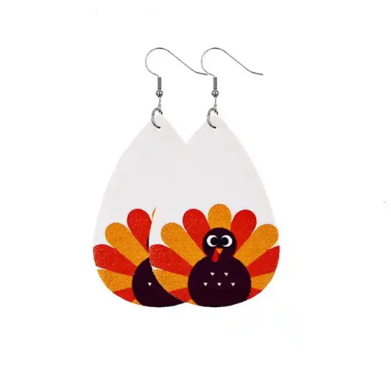 Ladies earrings engagement gifts-Leather Turkey Drop Earrings