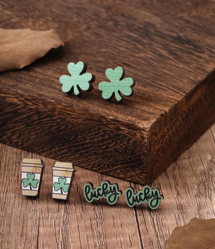 Ladies earrings group styles-Set of 3 St. Patrick's Day Stud Earrings