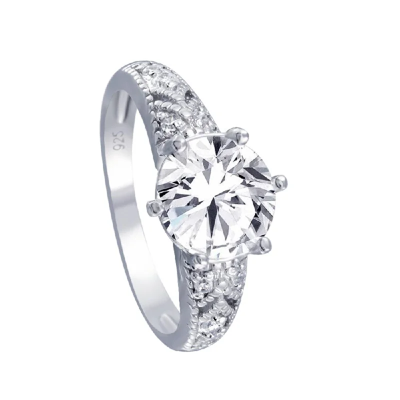 Ladies rings global brands-Silver 925 Rhodium Plated Clear Pave CZ Solitaire Ring - AAR0061