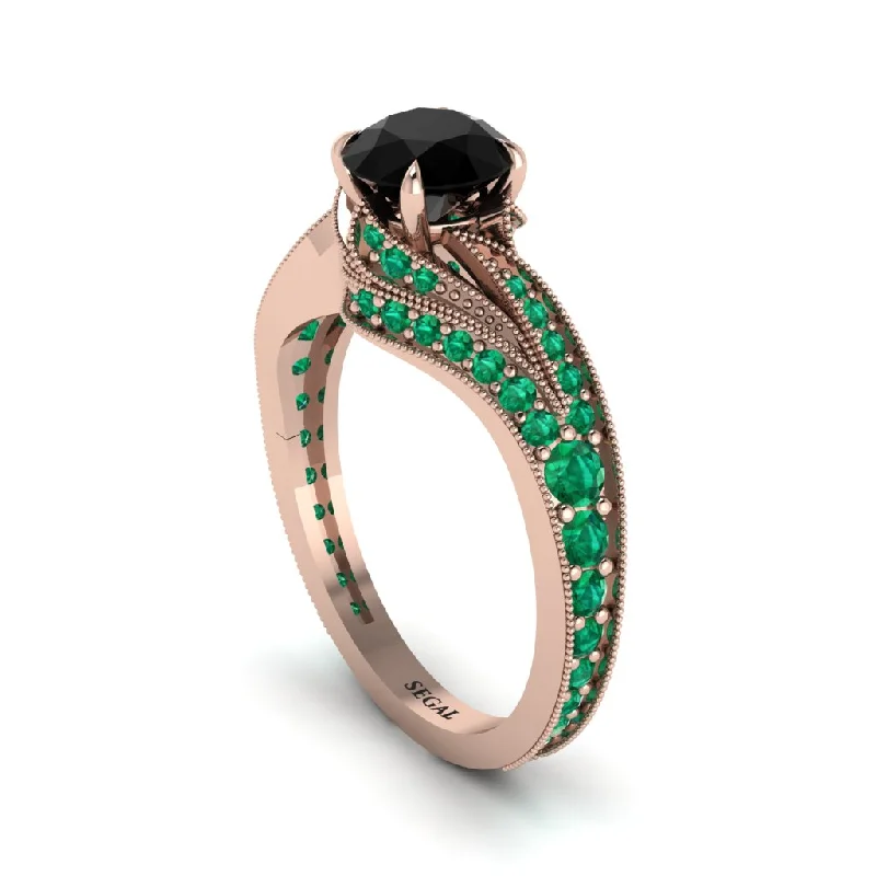 Ladies engagement rings custom pieces-Emerald 14K Gold Pave Engagement Ring - Magnolia No. 23