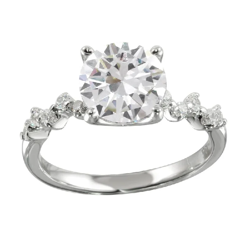 Ladies rings cute accents-Rhodium Plated 925 Sterling Silver CZ Ring - STR01096