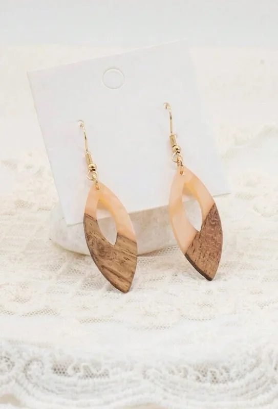 Ladies earrings delicate drops-Beautiful Wood and Resin Oval Shaped Earrings