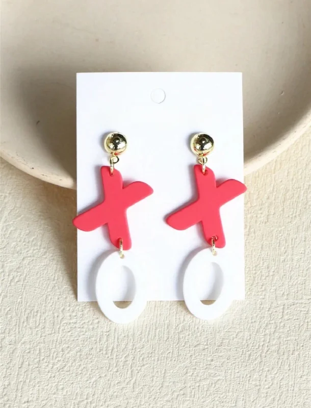 Ladies earrings fashion trends-Beautiful Pink and White "X and O" Acrylic Earrings