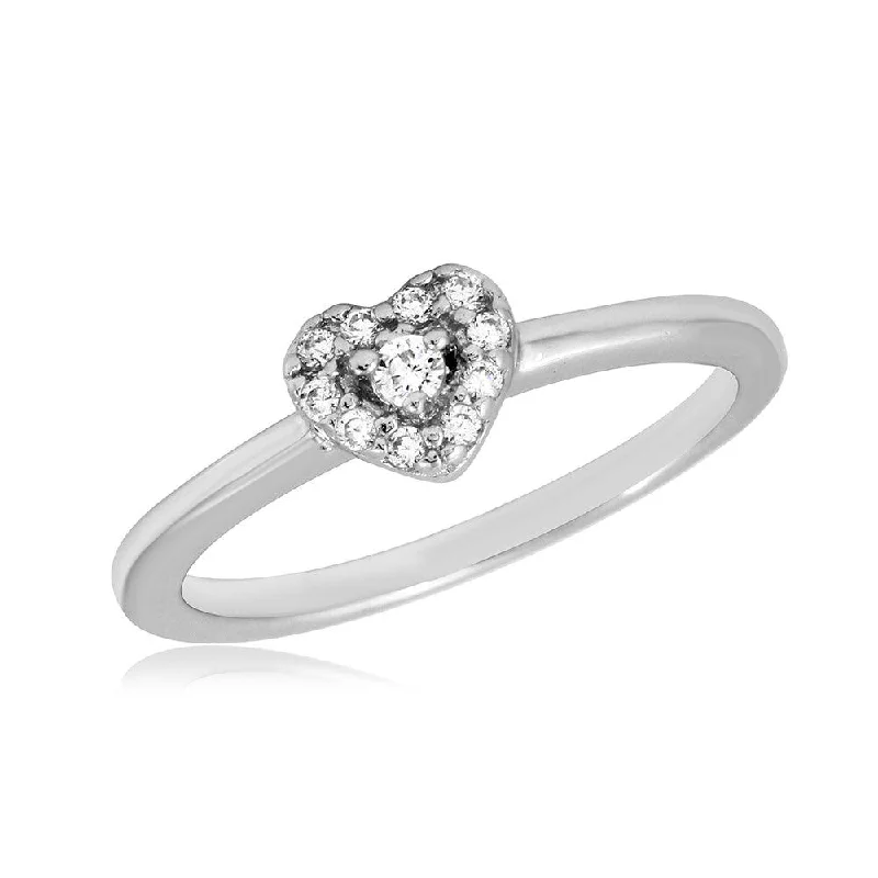 Ladies rings viral picks-Silver 925 Rhodium Plated CZ Heart Ring - BGR01066