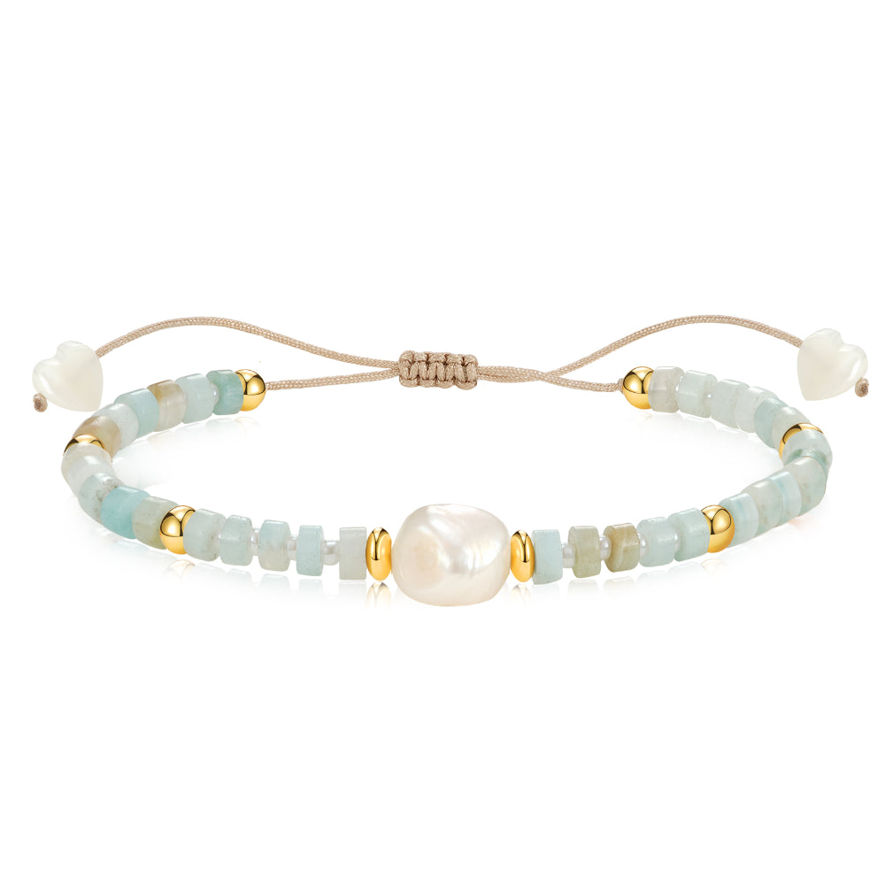 Ladies bracelets office elegance-Adjustable Healing Crystal Bracelet Natural Amazonite Gemstones Beads with Irregular Pearl