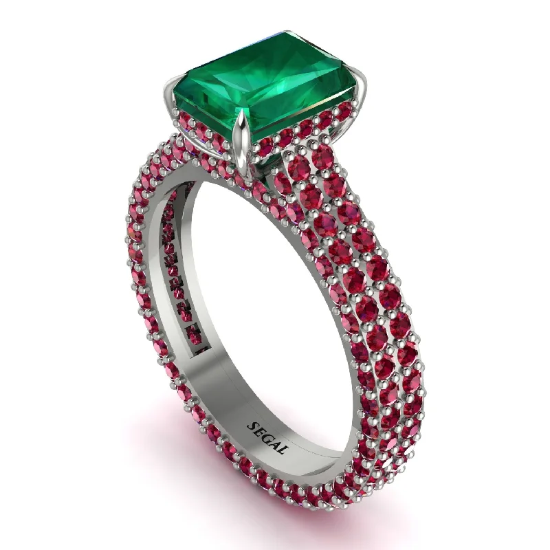 Ladies engagement rings natural gems-Radiant Cut Emerald Pave Engagement Ring - Kenzie No. 51