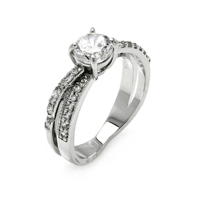 Ladies rings online shopping-Silver 925 Rhodium Plated Clear CZ Round Overlap Bridal Ring - BGR00467