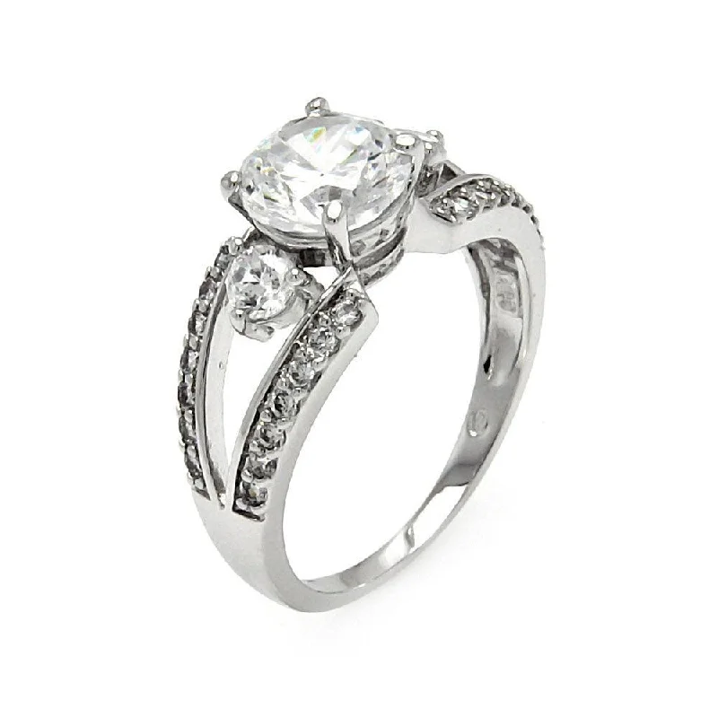 Ladies rings open patterns-Silver 925 Rhodium Plated Clear CZ Open Round Bridal Ring - BGR00574