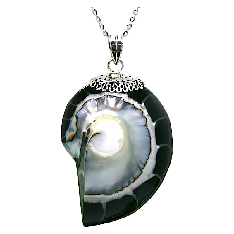 Ladies necklaces pearl pendants-Nautilus Natural Black Pearl Shell Necklace