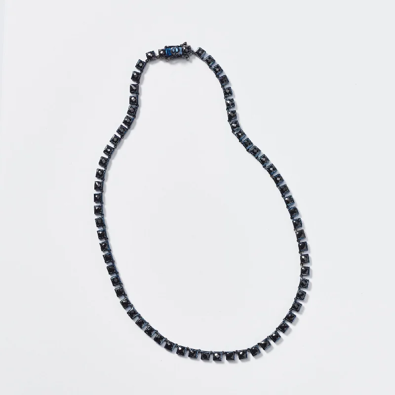 Ladies necklaces jade accents-Mini Black Spinel Tile Rivière Necklace