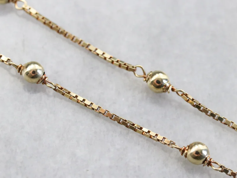 Ladies necklaces length guide-Beaded Gold Box Chain Necklace