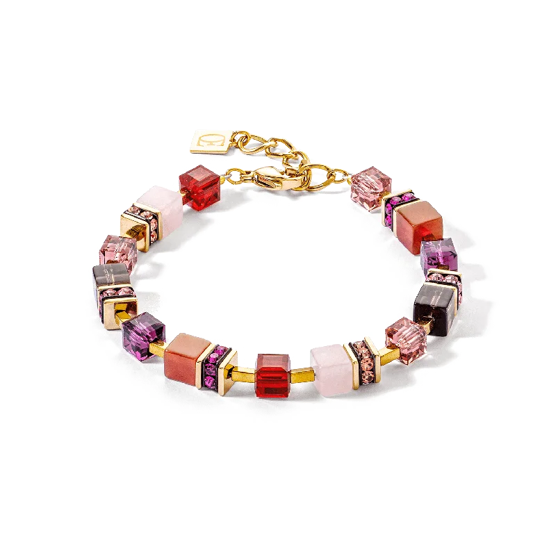 Ladies bracelets collectible items-Gold Red GeoCube Bracelet