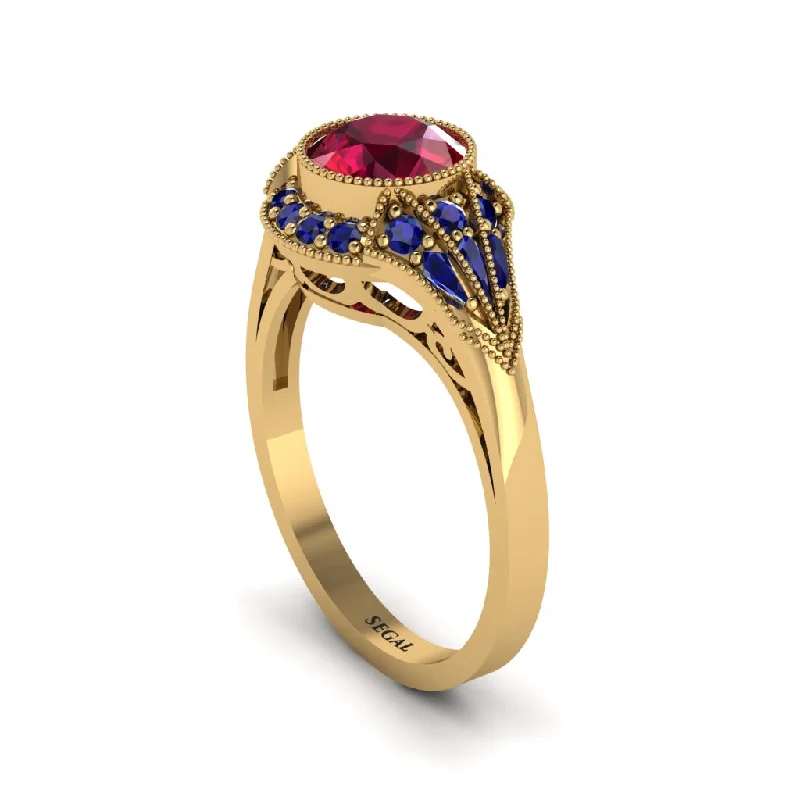 Ladies engagement rings gold designs-Sapphire Vintage-Inspired Besel Engagement Ring - Makenzie No. 70