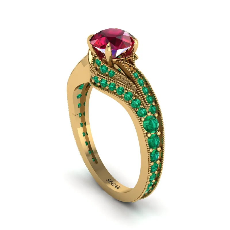 Ladies engagement rings premium choices-Emerald 14K Gold Pave Engagement Ring - Magnolia No. 25