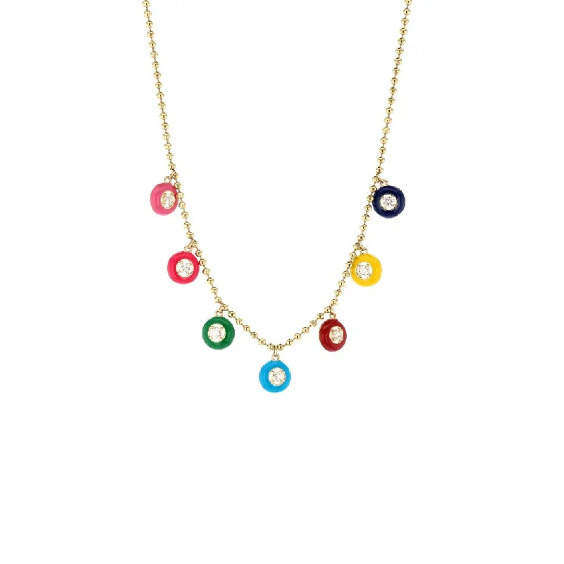 Ladies necklaces creative pieces-Diamond Enamel Hanging Charm Necklace