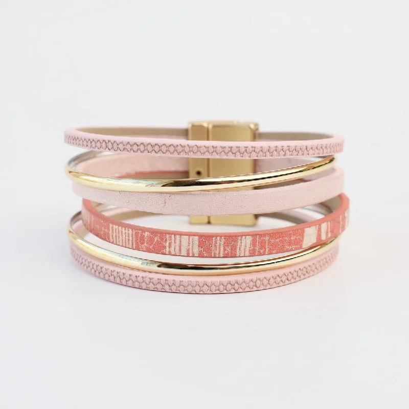 Ladies bracelets friendship bands-Matte Gold Pink Print Bracelet