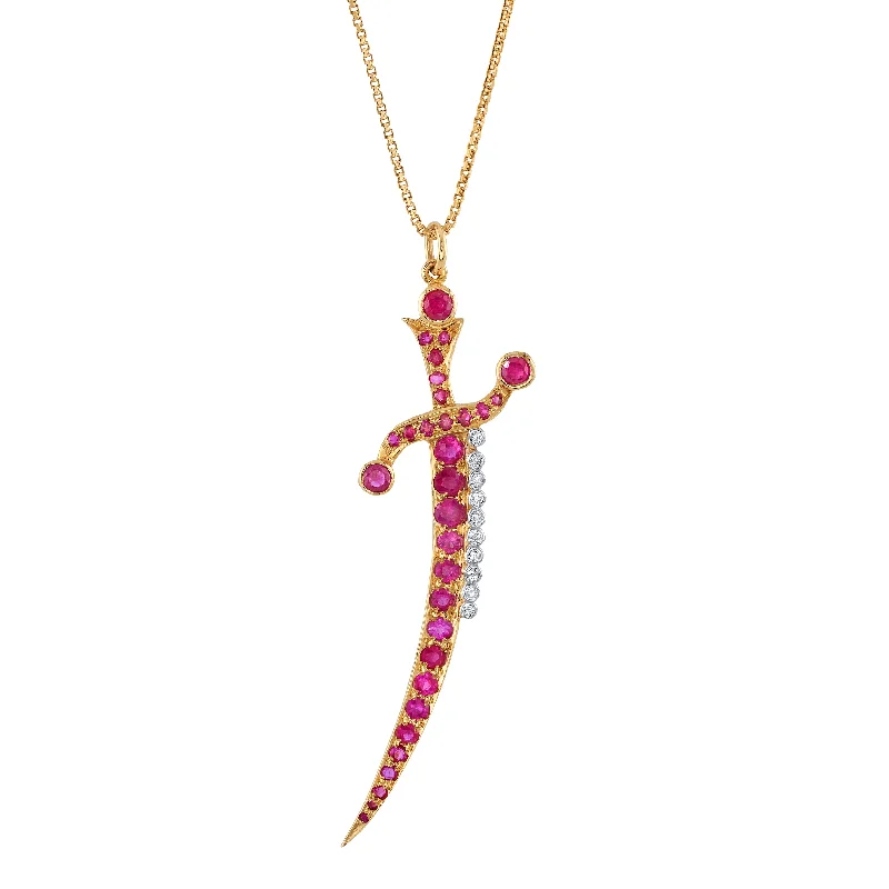 Ladies necklaces youthful charm-Ruby Diamond Dagger Necklace