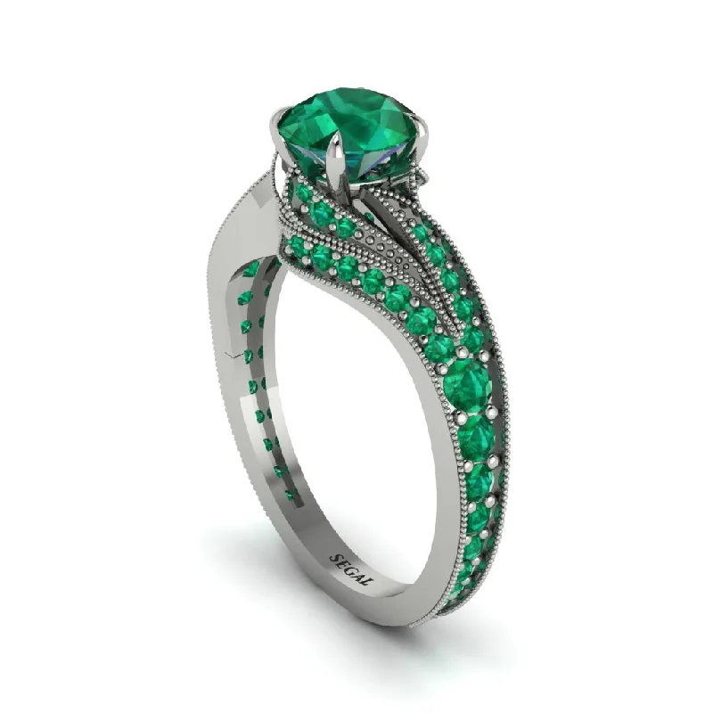 Ladies engagement rings minimalist looks-Emerald 14K Gold Pave Engagement Ring - Magnolia No. 21