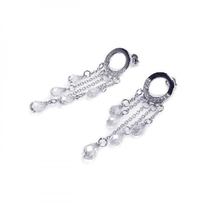 Ladies earrings care advice-Clearance-Silver 925 Rhodium Plated Tear Drop CZ Wire Dangling Earrings - STE00056