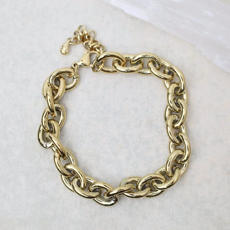 Ladies bracelets sentimental value-Bold Oval Link Bracelet in Gold Plated Stainless Steel