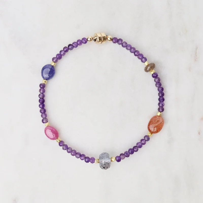 Ladies bracelets bangle styles-Amethyst and Sunstone Mixed Bead Bracelet