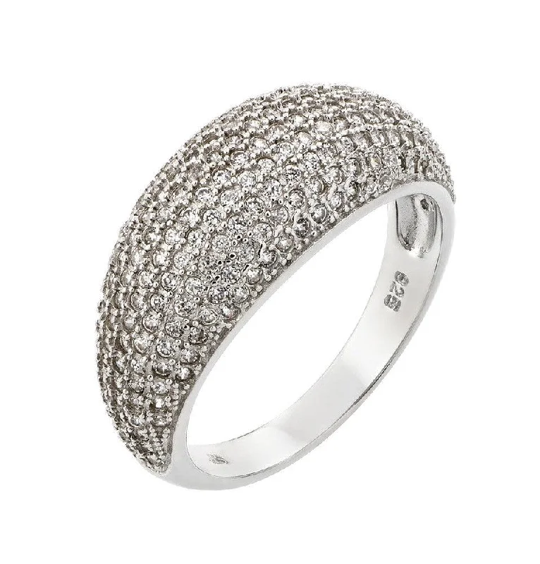 Ladies rings sentimental value-Silver 925 Rhodium Plated Pave Clear CZ Dome Ring - STR00923