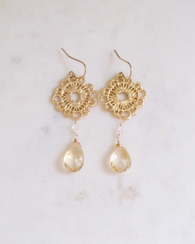 Ladies earrings elegant designs-Citrine Flower Earrings