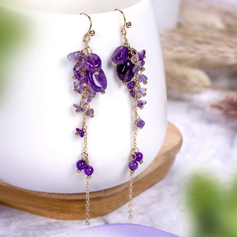 Ladies earrings investment value-Amethyst Purple Earrings