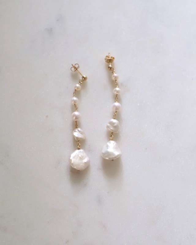 Ladies earrings e-commerce sites-Keshi Pearl Long Earrings