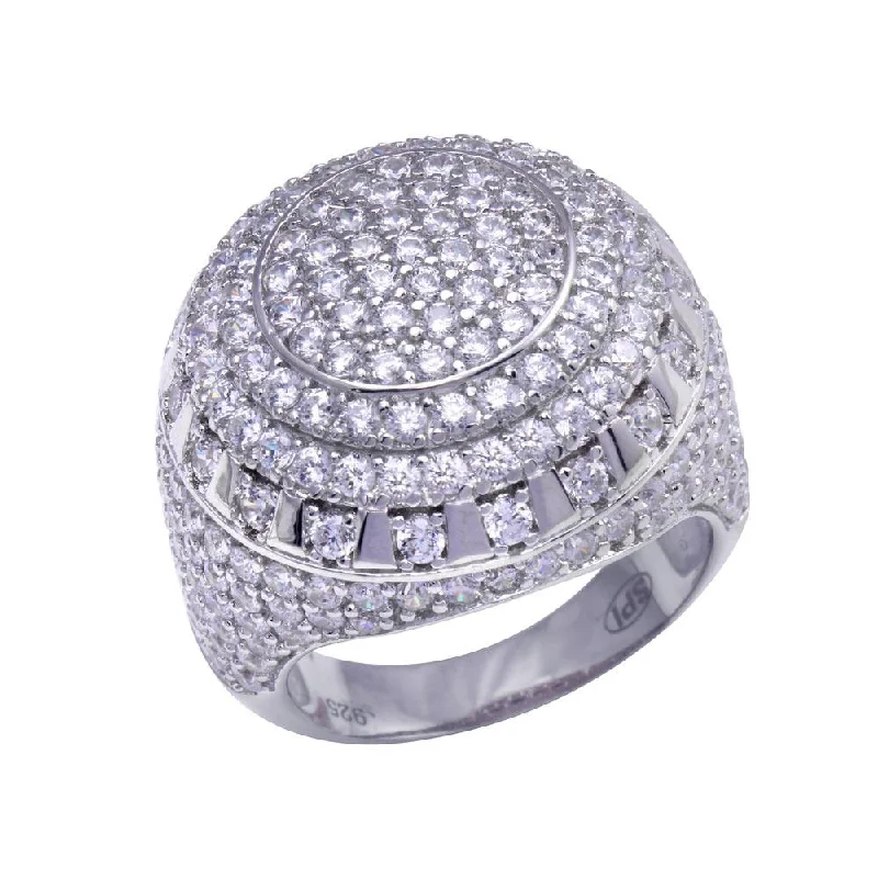 Ladies rings ethnic patterns-Rhodium Plated 925 Sterling Silver Dome CZ Hip Hop Ring - GMR00320