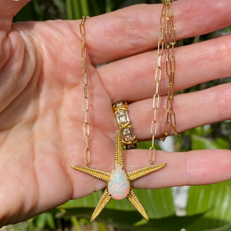 Ladies necklaces handmade designs-Opal Starfish Necklace