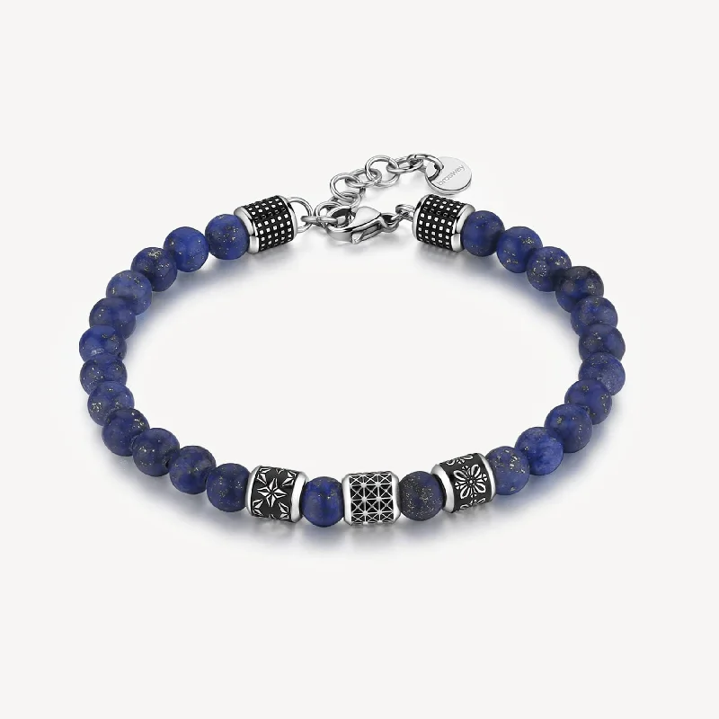 Ladies bracelets Valentine’s Day-Stainless Steel and Lapis Bead Bracelet