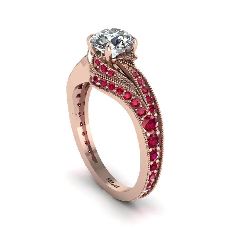 Ladies engagement rings halo settings-Ruby 14K Gold Pave Engagement Ring - Magnolia No. 47