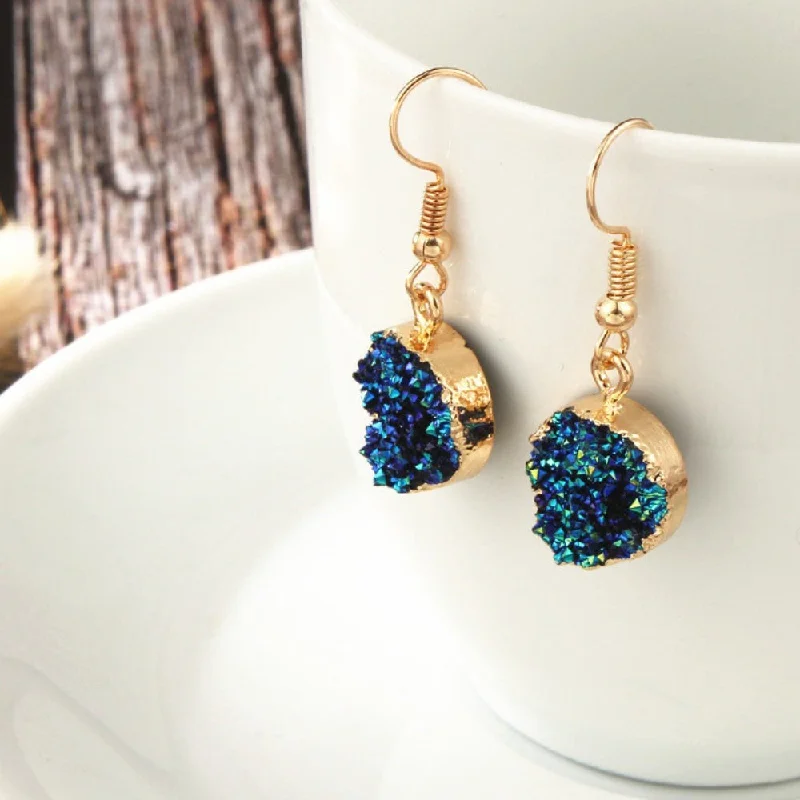 Ladies earrings office elegance-Druzy Rainbow Quartz Earrings