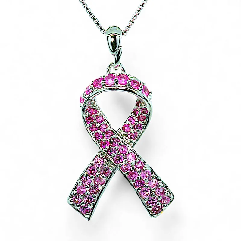 Ladies necklaces synthetic jewels-Pink Ribbon Hope Necklace