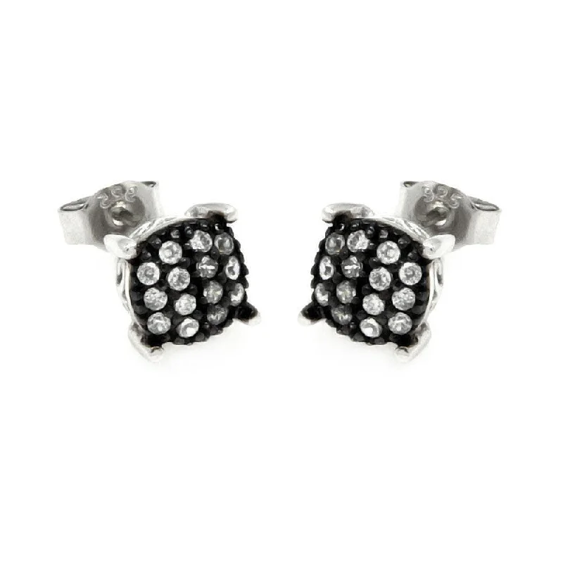 Ladies earrings social media trends-Silver 925 Black and Silver Rhodium Plated Round Clear Small CZ Post Earrings - STE00891