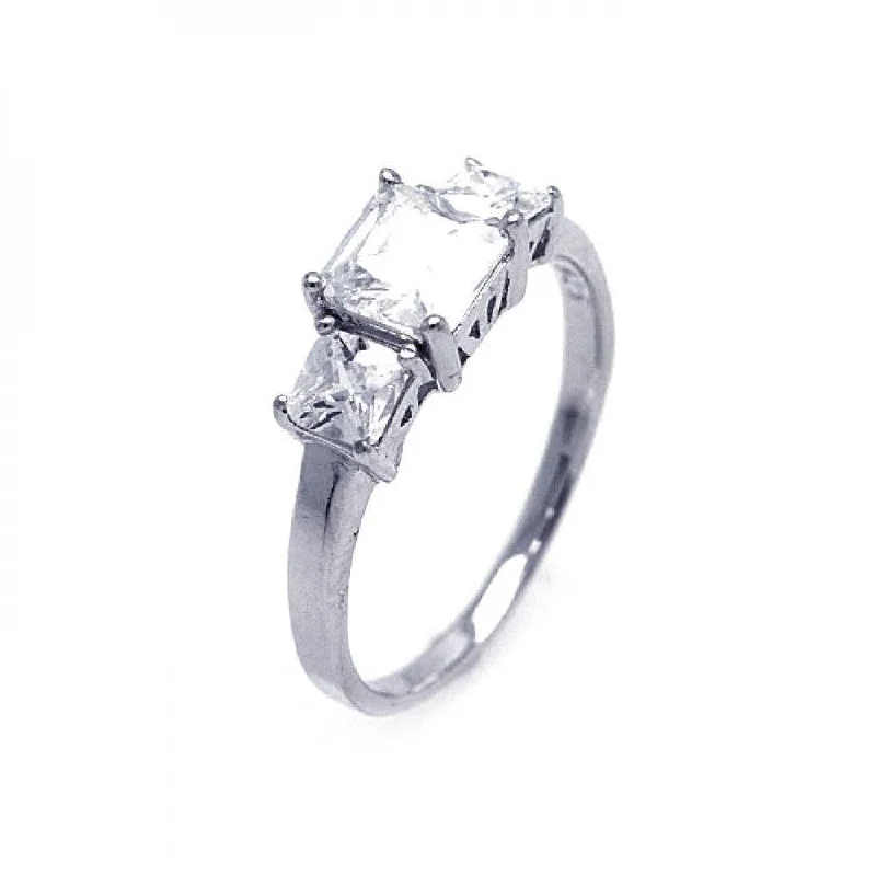 Ladies rings daily wear-Silver 925 Rhodium Plated CZ Past Present Future Ring - STR00697