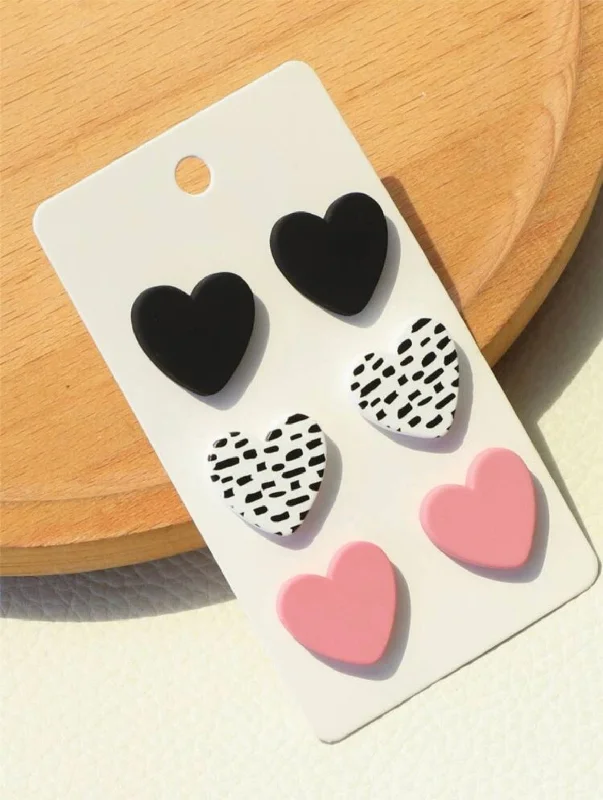 Ladies earrings collectible items-Beautiful Set of 3 Heart-Shaped Stud Earrings