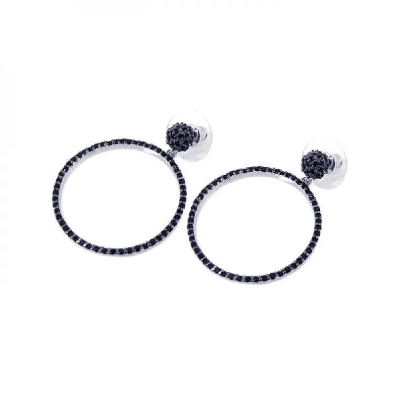 Ladies earrings modern appeal-Clearance-Silver 925 Black Rhodium Plated CZ Dangling Earrings - BGE00076