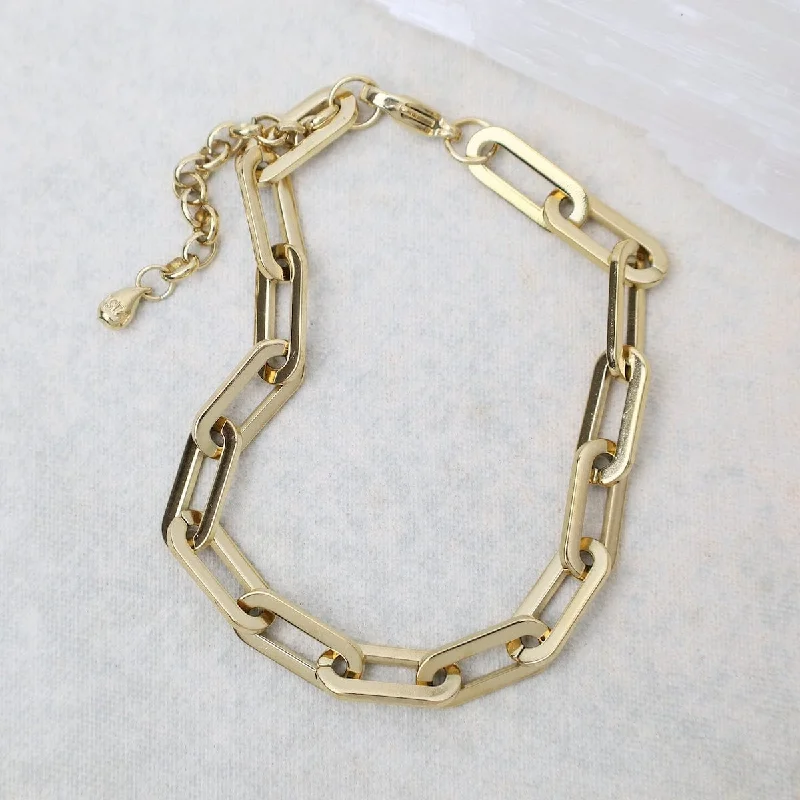 Ladies bracelets price range-Paperclip Chain Bracelet in Gold Plated Stainless Steel