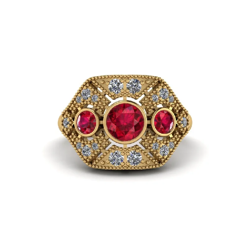 Ladies engagement rings classic designs-Ruby Art Deco Geometric Engagement Ring - Haven No. 10