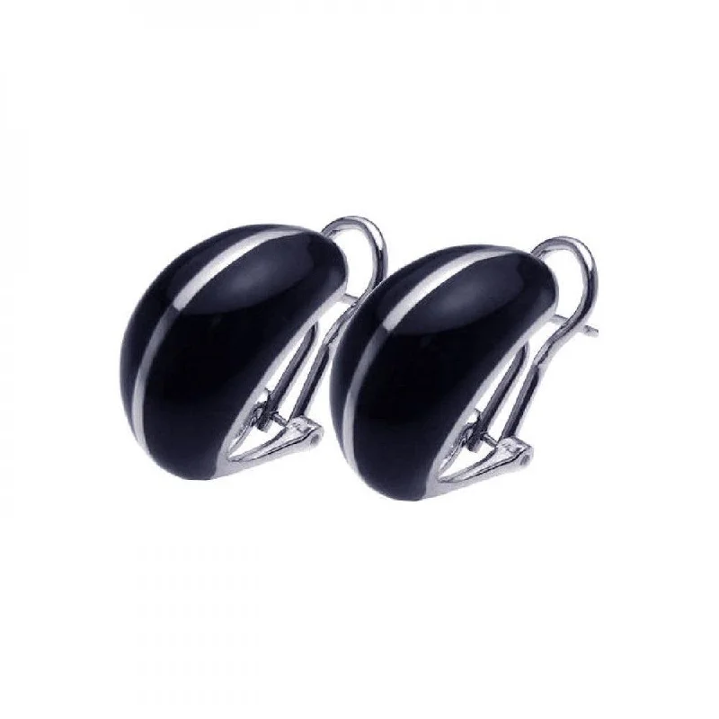 Ladies earrings price range-Clearance-Silver 925 Rhodium Plated Black Enamel Lever Back Earrings - BGE00099