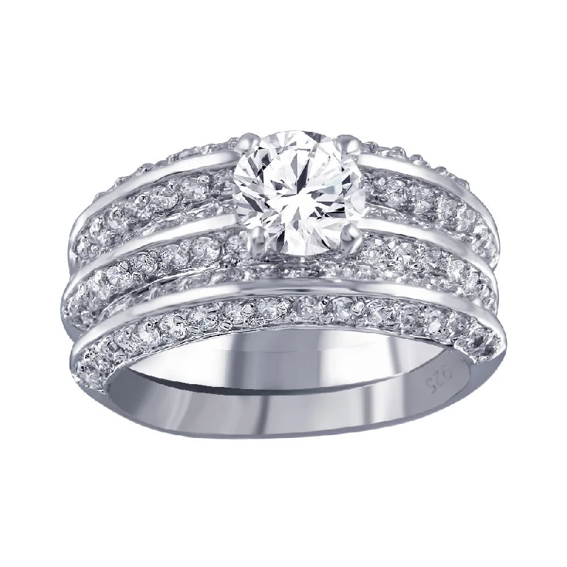 Ladies rings collectible items-Rhodium Plated 925 Sterling Silver Clear CZ Bridal Ring Set - BGR00123