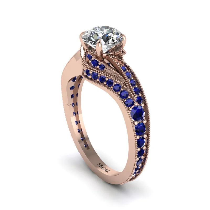 Ladies engagement rings gold bands-Sapphire 14K Gold Pave Engagement Ring - Magnolia No. 62