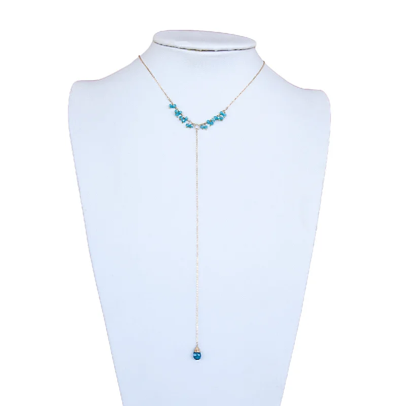 Ladies necklaces cute accents-Dark Blue Apatite with Beaded Chain Y Necklace