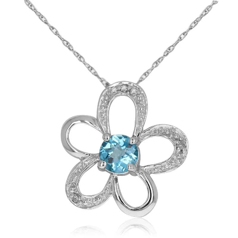 Ladies necklaces online shopping-Flower Shaped Necklace With A Blue Topaz Necklace