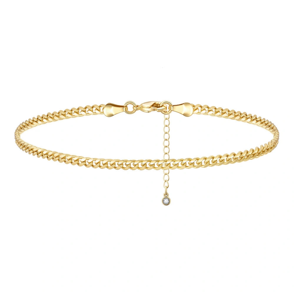 Ladies bracelets handmade designs-Dainty 14k Gold Adjustable Ankle Bracelets- 3mm Cuban