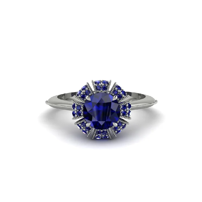 Ladies engagement rings natural gems-Sapphire Crown Halo Engagement Ring - Annie No. 75