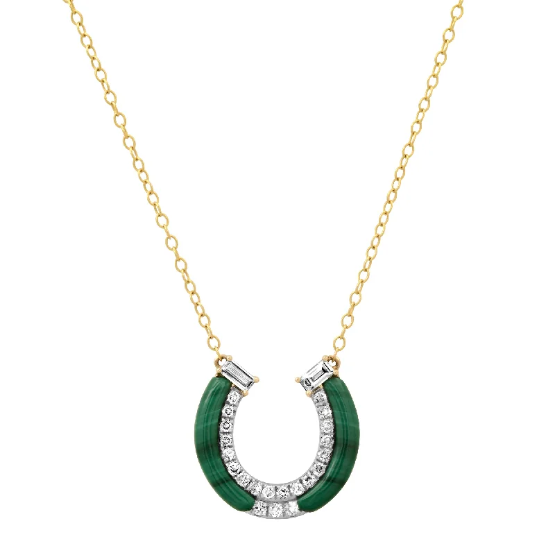 Ladies necklaces e-commerce sites-Malachite Horseshoe Necklace with Diamonds