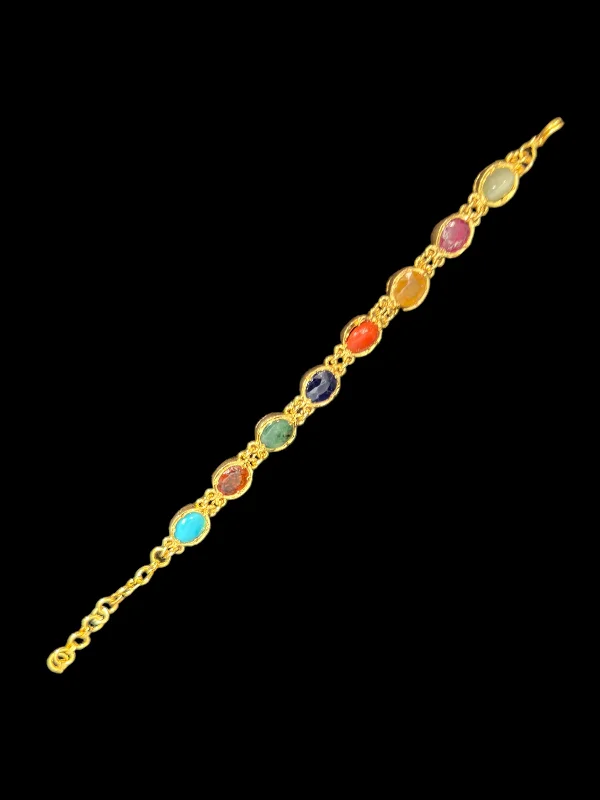 Ladies bracelets gift choices-B200 gold plated Navratan gemstone bracelet ( SHIPS IN 1 WEEK )